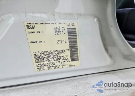 2016 Nissan Altima 2.5 z USA, uszkodzony, nr VIN 1N4AL3AP7GC237401